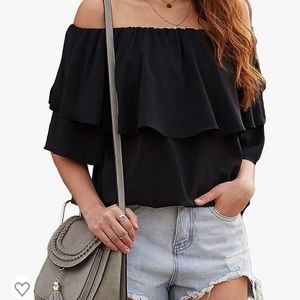 Boutique Chic Short Sleeve Off Shoulder Ruffle Elastic Band Top